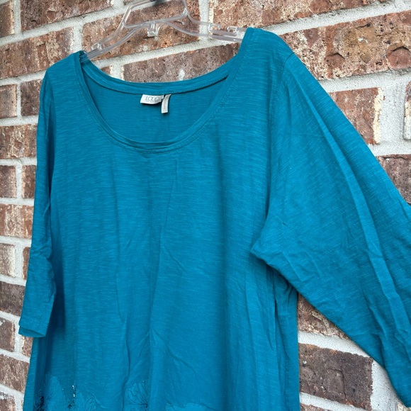 Logo Lori Goldstein Tunic Teal Blue Floral beads appliqué Chiffon Hem - Picture 2 of 5